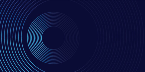 Abstract blue glowing geometric lines on dark blue background. Modern shiny blue circle lines pattern. Futuristic technology concept. Suit for cover, poster,