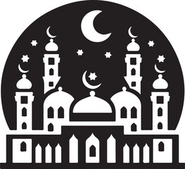 A vector silhouette image of a mosque icon