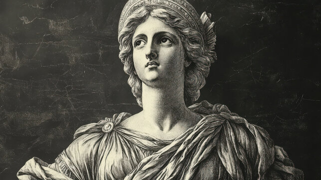 Fortuna ancient greek goddess engraving sketch for art and design inspiration