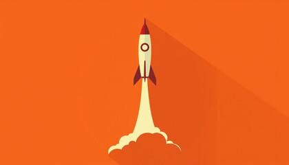 Minimalist Business Launch Pad Concept with Rocket Ship Taking Off, Symbolizing Idea Takeoff