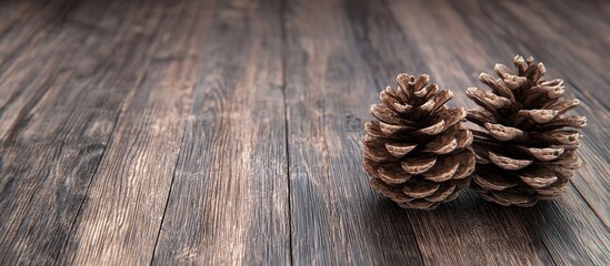Twin Pine Cones On Wooden Floor