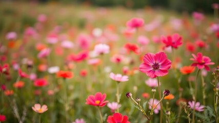 Fototapeta premium Soft red poppy standing tall in a pastel-colored meadow, meadow, serene
