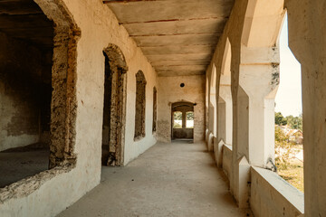 Fototapeta premium The architecture on the Old German Boma - A historical German colonial building in Old Stone Town in Bagamoyo, Tanzania 