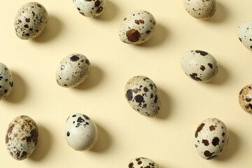 Quail eggs on color background