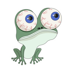 Very sad vector Frog template design isolated white background. Cartoonish style Frog. Minimal flat vector illustration can used fabric wall decor t-shirt print. 