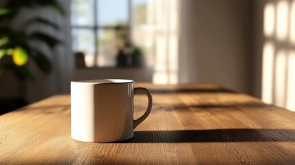 Fototapeta premium A coffee cup rests on a wooden table ideal for design print mockups