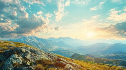 Beautiful Landscape On Mountain With Nice Sky