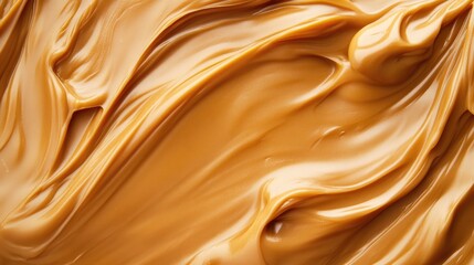 Fototapeta premium Above view of a smooth dulce de leche texture creating an inviting and rich background for various design purposes