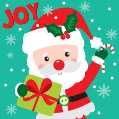 Cute Santa Claus and Gift For Christmas Card or Bag design