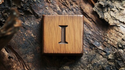 Uppercase wooden scrabble tile featuring the letter I