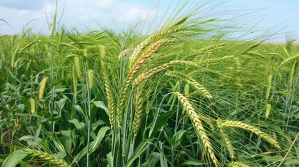Spikelets Of Wheat With Grain Shakes Wind Grain Harvest Ripens In Summer Green Wheat Ripening Field Grain Cultivation Environmentally Friendly Wheat Agricultural Industry Business Concept