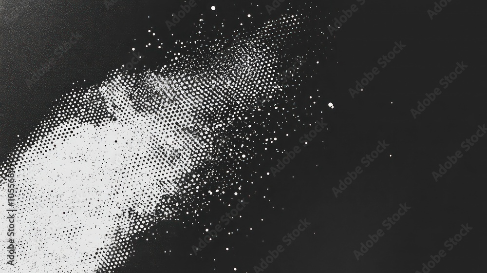 Poster A monochromatic abstract representation of a cosmic scene with scattered dots resembling stars.