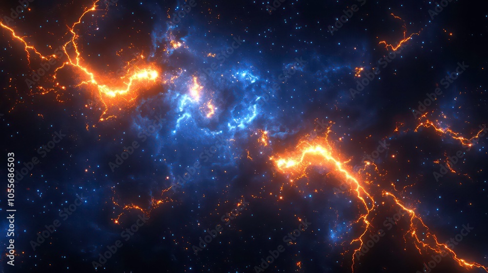 Poster Abstract cosmic scene featuring vibrant colors and dynamic patterns resembling a nebula.