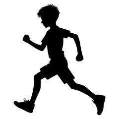 Boy running silhouette vector with white background 