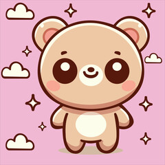 A cute vector illustration featuring a small, happy cartoon animal character with a rounded, fluffy design, large sparkling eyes, and a gentle smile