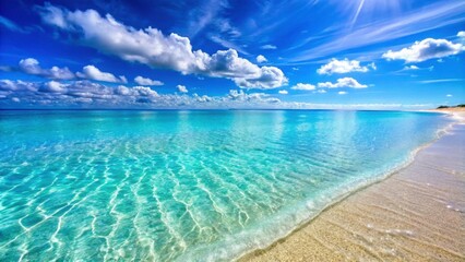Crystal clear blue sea water with gentle waves lapping on sandy shore , ocean, beach, peaceful, tranquil, serene