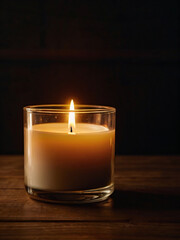 A lit candle in the dark, symbolizing hope and tranquility.