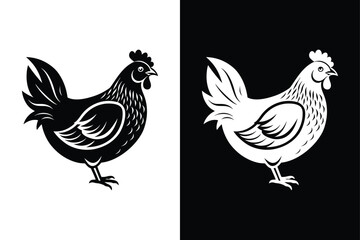 Silhouette icon of a chicken. Beautiful chicken. Vector illustration on white background.