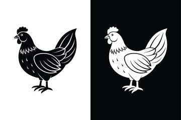 Silhouette icon of a chicken. Beautiful chicken. Vector illustration on white background.