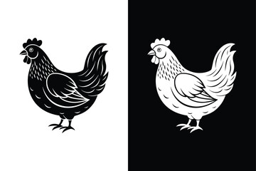 Silhouette icon of a chicken. Beautiful chicken. Vector illustration on white background.
