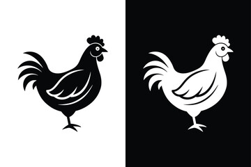 Silhouette icon of a chicken. Beautiful chicken. Vector illustration on white background.