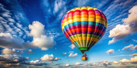 Fototapeta premium Hot air balloon soaring through the sky, hot air balloon, flight, adventure, travel, freedom, colorful, sky, clouds, peaceful