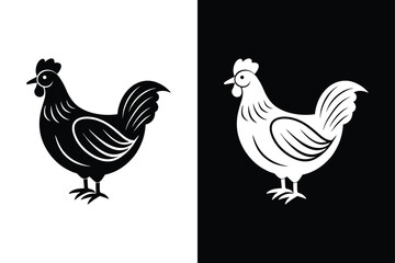 Silhouette icon of a chicken. Beautiful chicken. Vector illustration on white background.	