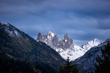 peaks of alpstein in the alps of appenzell switzerland with snow