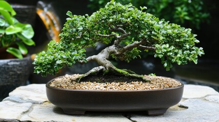 Elegant Bonsai Tree in Natural Stone Setting