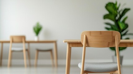 Minimalist office setup with bamboo desks, ergonomic recycled chairs, showcasing eco-friendly and sustainable decor