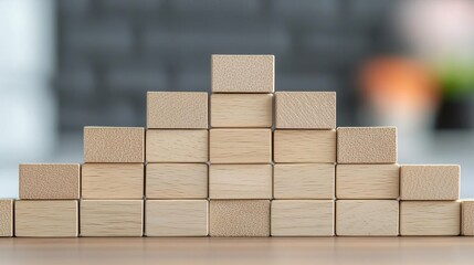 Team building a bridge with interlocking wooden planks, symbolizing teamwork, unity, and supportive structure.