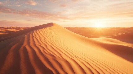 A breathtaking desert landscape with flowing golden sand cascading down a towering dune