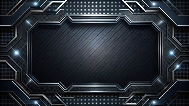Abstract black metallic frame layout tech background with geometric shapes and lines design for futuristic digital projects