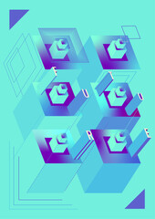 Blue and purple geometric shapes with word FUTURE. Suitable for technology concepts, futuristic designs, sci-fi themes, and innovation projects.