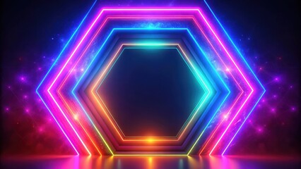 Abstract neon hexagon background with vibrant colors and glowing effects for digital design projects