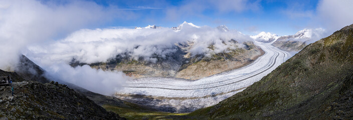 panorama view of the mountains at aletsch glacier