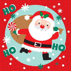 Cute Santa Claus with sack For Christmas Card or Bag design