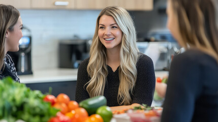 A nutrition counselor providing personalized advice to employees in a work setting, helping them make healthier food choices and improve their lifestyle
