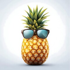 Cartoon pineapple with sunglasses on a white background.