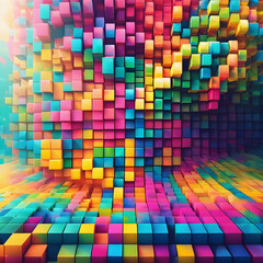 A 3D pixel pattern with bright colors that look fun and modern.