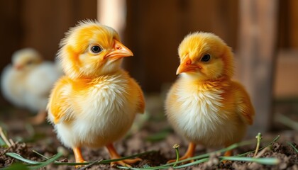 Obraz premium Adorable yellow chicks exploring their environment