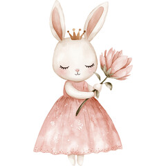Little princess bunny in pink dress with big flower
