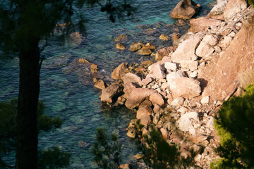 the stone coast of the Mediterranean Sea in Turkey