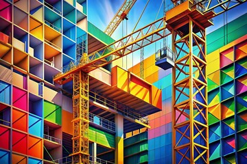 Abstract Construction Scene with Tower Crane and Building Under Construction - Candid Photography
