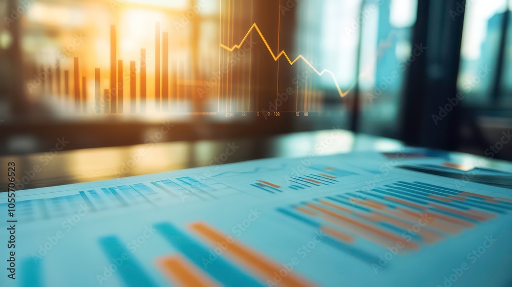 Leinwandbilder a close-up of a chart and data analysis on a desk, indicating business performance trends.