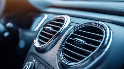 Close-up of car air conditioning vents in a modern vehicle interior.