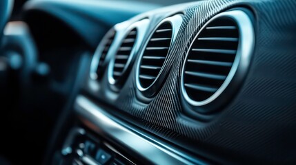 Fototapeta premium Close-up of a car's dashboard air vents, showcasing sleek design and modern materials.