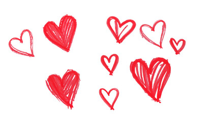  red hearts drawn on transparent background. red hearts on white background suitable for Valentines Day, romantic themes, love letters, cards, posters, and social media posts.