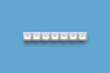 Diverse keyboard keys on blue background