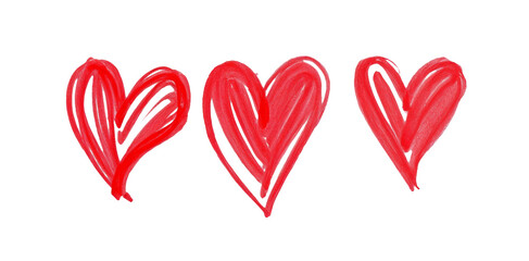  red hearts drawn on transparent background. red hearts on white background suitable for Valentines Day, romantic themes, love letters, cards, posters, and social media posts.